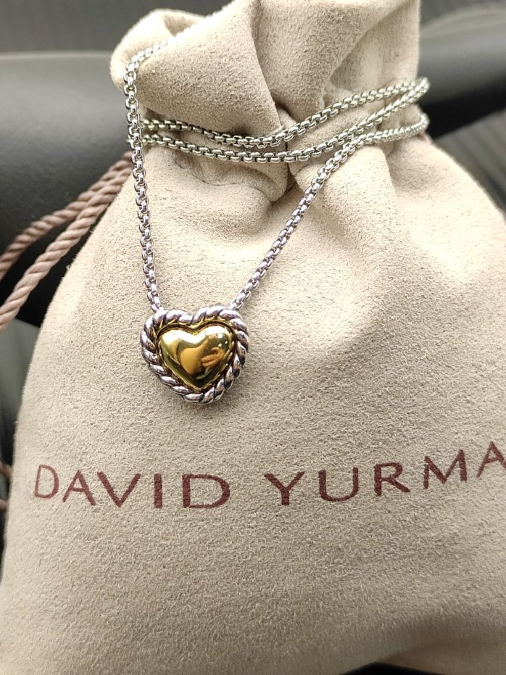 David Yurman Cable Collectibles Gold & Silver Heart Necklace